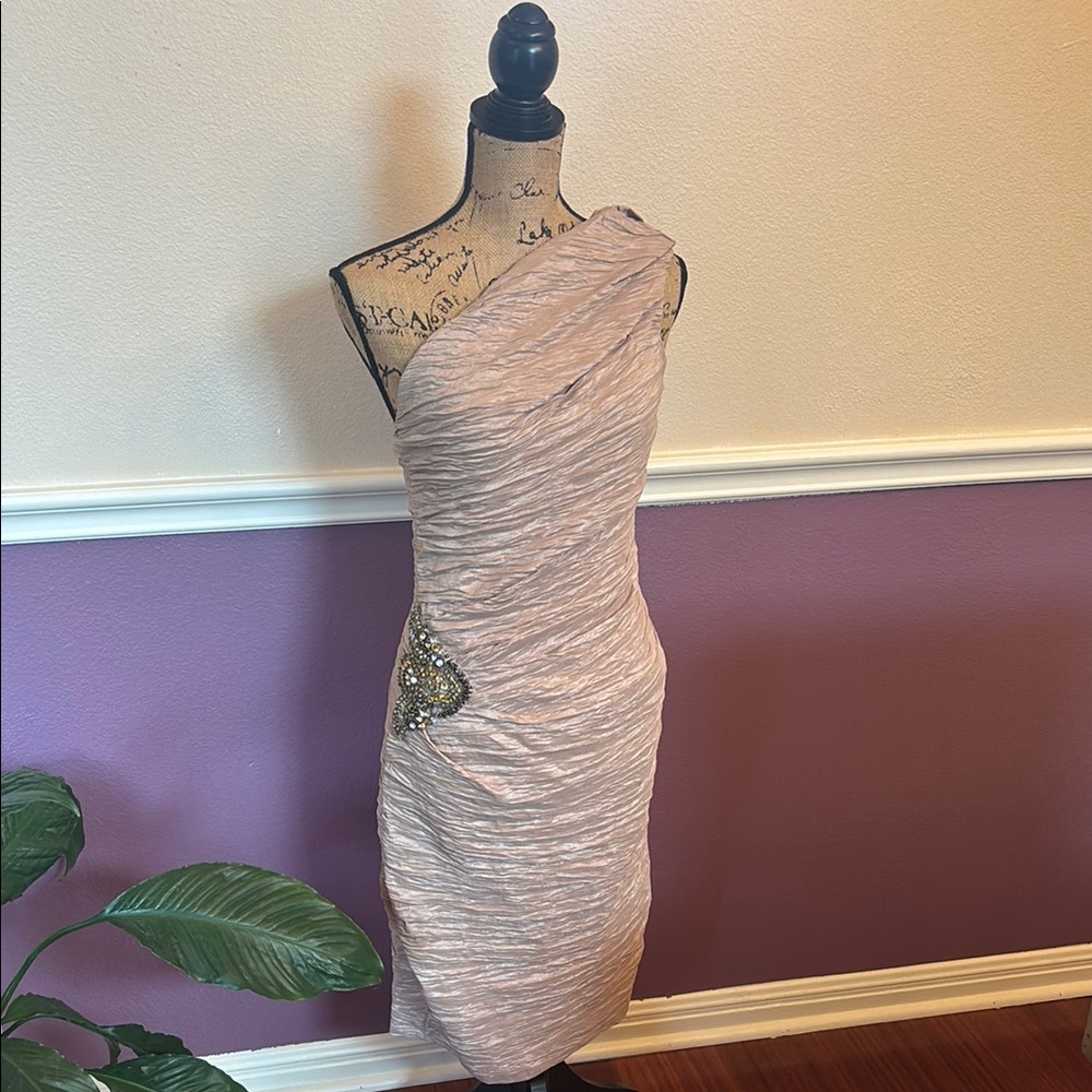Elegant One-Shoulder Dress in Tan